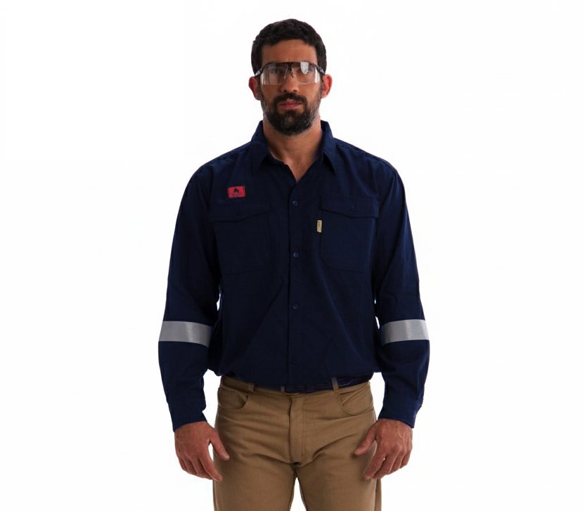 Camisa Ignifuga Azul con Reflectivo Gris
